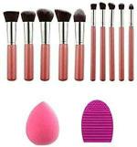 Lenon Beauty 10 Pcs Makeup Brush ( Pink), 1 Pcs Makeup Sponge & 1 Pcs Makeup Brush Cleaner (2 Items in the set)