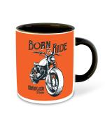 Whats Your Kick Biking Theme Born To Ride Motorcycle Design Printed Black Ceramic Coffee Mug and Tea Mug 325ml