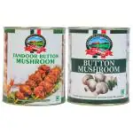 CANEEN Button Mushroom 800g & Tandoor Button Mushroom 800g | Suitable for Party Platter, Gravy Dishes, Barbeque | Combo Pack of 2 cans (800gms X 2)