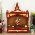 DZYN Furnitures Divya Prakostha Pooja Mandir Wall Mount without Door (Teak Gold)