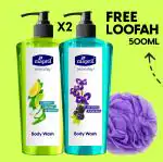 Mapril Body Wash Shower Gel Herbal Natural for Deep Cleansing Tan/Dirt & Body Acne Remover Long Lasting Refreshing Fragrance All Day Bodywash All Skin Types with Loofah-500ml (250ml Each, Pack of 2)