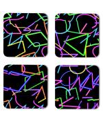 Whats Your Kick Pattern Design Colorful Alphabet Pattern Design With Black Background Printed Set of 4 Coaster With Metal Stand