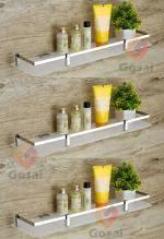 GOSAI Bathroom Accessories Acrylic + Stainless Steel Transparent - Matt Glass Shelf Bathroom Shelf | Kitchen Shelf 15 x 5 Inch Pack of 3 Pcs Set