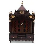 DZYN Furnitures Pooja Graham Large Floor Rested Pooja Mandir with Door (Brown Gold)