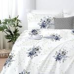 Jaipur Weaves Bedsheet Double Bed - 100% Pure Cotton Bed Sheet with 2 Pillow Covers, Super Soft Bedsheets Set, 90 x 100 Inches / 7.5ft x 8.3ft (White, Dark Blue)