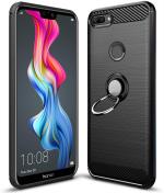 Unistuff Back Case Cover for Honor 9N with Magnetic Kickstand | Premium Matte Finish | Camera Bump Protection | Rubberized Ring Cover - Night Black, 76171