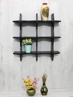 Random Wave Plain 6 Plates Wood Wall Shelves ( Black)