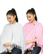 nene Breastfeeding Multi Purpose Scarf The Jersey Cotton Nursing Shawl, Breathable Breastfeeding Cover- Pack of 2 Large Size 180cmX55cm (Navy) (Grey - Light Pink)