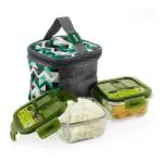 Home Puff Microwave Safe Square Borosilicate Glass Lunch Box and Lid with Bag - 320 ml (set of 2)