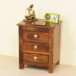 Tannu craft Square Shape Coffee Babul Wood Bedside Table (20 x 20 inch)
