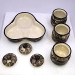 RAJ@ROYAL Ceramic Storage Container Cainster Barni Jar with Lid & Tray for pickle Chutney Tea Sugar Salt Spices - 200 Grams storage each, Set of 3, Brown