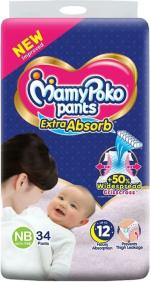 MamyPoko Pants Extra Absorb baby NB 34 Pieces Diapers - New Born (34 Pieces)
