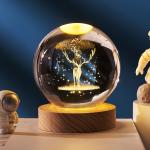 amiciVision 3D Deer Crystal Ball With Wooden Base -LED USB Table Lamp For Living Room, Decoration, Gift Night Lamp With On/Off Switch