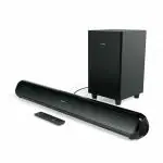 Portronics Pure Sound Pro X1 100W Bluetooth Soundbar with Wired Subwoofer, 2.1 Channel, Bass Blast, Bluetooth 5.3v, EQ Modes, Aux in, Optical in, USB Drives & Remote Control(Black)