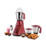 Usha MG3473, 750W Mixer Grinder With 3 SS Jars With Handle, Maroon & Black