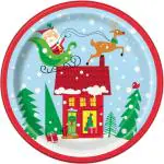 Tiki Times Colorful Santa Round Dinner Plates 23cm 8pk, Christmas Party Supplies