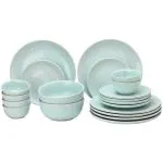 Bodhi House Handcrafted Ceramic Dinner Set of 20 Pieces with Serving Bowl Set - 6 Dinner Plates, 6 Small Plates, 6 Bowls and 2 Serving Bowl - Mint Green