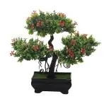 Foliyaj Artificial Artificial 3 Headed Bonsai Tree With Small Red Flowers 23 x 10 cm