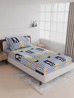 LABHAM 180TC 100% Cotton Abstract SINGLE BED 224cmx150cm 1 Bedsheet & 1 Pillow Covers Grey Color