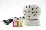AuraDecor Off White Ceramic Electric Aroma Diffuser Gift Set With 2 Aroma Oils (Pack of 2)