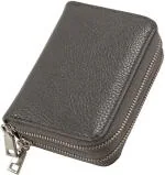StealODeal Grey Leather Double Zip 10 Card Slots And 4 Cash Slot Case 15 Card Holder (Set Of 1)