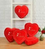 KoziHub Velvet Heart Shape Cushion Set of 5 Heart Love Pillow for Gift, Bedroom - 13x13 Inches (Red)