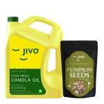 Jivo Cold Pressed Canola Oil 5L+ JIVO Raw Unraosted Pumpkin Seeds -250g