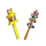 ShopiMoz Colorful Wooden Rainbow baby handle Jingle Bell Rattle Toys Pack of 2 Multicolor