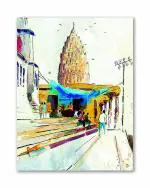 Tamatina Multicolor Varanasi Ghat Abstract Art Canvas Painting - 24X18 Inch