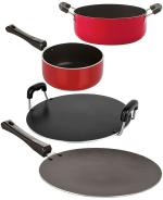 Nirlon 4 pcs of Red, Black Non-stick Aluminium Dishwasher Safe Kitchenware Cooking Utensil Combo Set with Bakelite Handle Standard