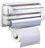 GOROFY Wall Mounted Paper Towel Holder Cling Film Tinfoil Triple Roll Dispenser 4 in 1 Triple Paper Dispenser for Cling Film wrap, Aluminium foil and Kitchen Roll(1Pcs)