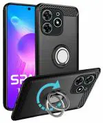 Unistuff Back Case Cover for Tecno Spark 10 Pro with Magnetic Kickstand | Premium Matte Finish | Camera Bump Protection | Rubberized Ring Cover - Night Black, 78250