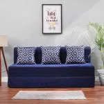 SOLISPRIMUS-COMFORT FOR ALL 3 Person- Chenille Fabric Washable Cover with 3 Cushion (MULTI SQR)- Blue 3 Seater Double Foam Fold Out Sofa Cum Bed (Finish Color - Dot Blue Delivery Condition - Pre-assembled)