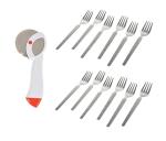 FIRST FRONT Stainless Steel Apex Pizza Cutter With Stainless Steel Fork Set and (Multicolour, Pack of 2)