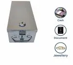 Crevita Stainless Steel Jewellery Box Bank Locker Safe Storage Cash Peti Bank Box Container Size - 8.2 Inch With Laser Printed Design (Steel) (8.2 X 4 X 3.2 INCH)