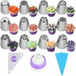 CONNECTWIDE Russian Plastic Piping Tips Cake Cupcake Decorating Set, Baking Supplies Kit-12 Stainless Steel Nozzle Tips, 100 Disposable icing Bags, Silicone Pastry Bag, Nozzle Coupler (Multi, 114Pcs)