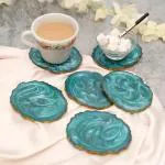 DULI Set of 6 Resin Coaster Set for Table accessories 10x10cm (Sea Green)