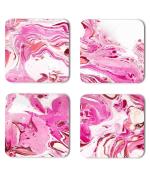 Whats Your Kick Marble Texure Pink And White Water Texures Printed Set of 4 Coaster With Metal Stand