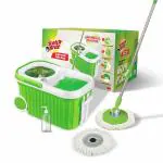 Scotch-Brite Supreme Green Plastic Spin Bucket Mop with Steel Spinner, Wheels & 2N Microfiber Refill
