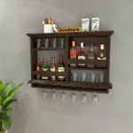 Timberlal sheesham Wood Wine Rack bar Cabinet with 8 Wine Bottle Storage and 6 Glass Holder for Home