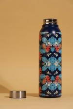 Zinger Pauri Blue Yellow white floral Stainless, water 1000 ml Bottle (Pack of 1, Blue, Steel)