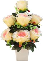 Abhay Flowers & Fashion Multicolor Paper Fabric Decorative Flowers Kali Rose Artificial Flower With Pot - 13 Inch