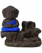 Miss Peach - Multicolor Handicrafted Useful Meditating Monk Buddha Smoke Backflow Incense Burner With 10 Smoke Backflow Incense Cone In Incense Sticks , Diwali Gift, Best Gift for Diwali Decor, Diwali Decoration