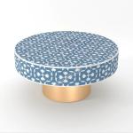 JODHA Teal Blue Bone Inlay Floral Round Coffee/Tea Table For Home and Living Room (42
