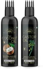 Desi Crew 100 Percent Pure Virgin Coconut and Castor Oil with Comb Applicator Cold Pressed for Skin, Body and Hair Care 100 ml Each