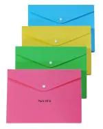 6Shining Zon 4 Pockets Expanding File Folder For Document Certificate A4 Size File Organizer Button Folder File Assorted Colour (Pack of 6)