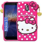 Lejaao Nokia 3.1 Hello Kitty Soft Pink Rubber Mobile Back Cover (16 x 7.5 x 0.9 cm)