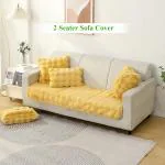 HOKIPO Premium Faux Rabbit Fur Anti Slip Sofa Seat Mat for 2 Seater, Honey Yellow (AR-5013-YLW*1)