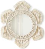 Saaz Hanging Wall Mirror with Macrame Fringe Round Mirror Art Boho Decor for Apartment Living Room Bedroom Baby Nursery Dorm Entryways