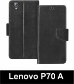 Sbms Lenovo P70 A Black Artificial Leather Shock Proof Flip Cover
